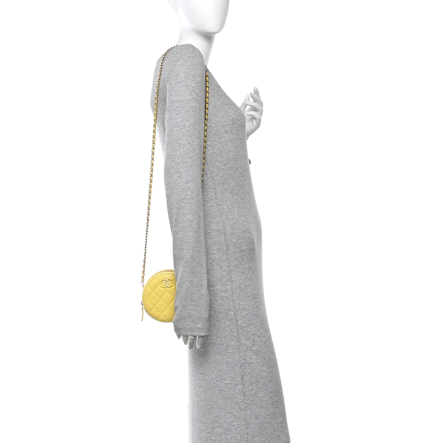 Caviar Quilted Gripoix CC Round Clutch With Chain Yellow