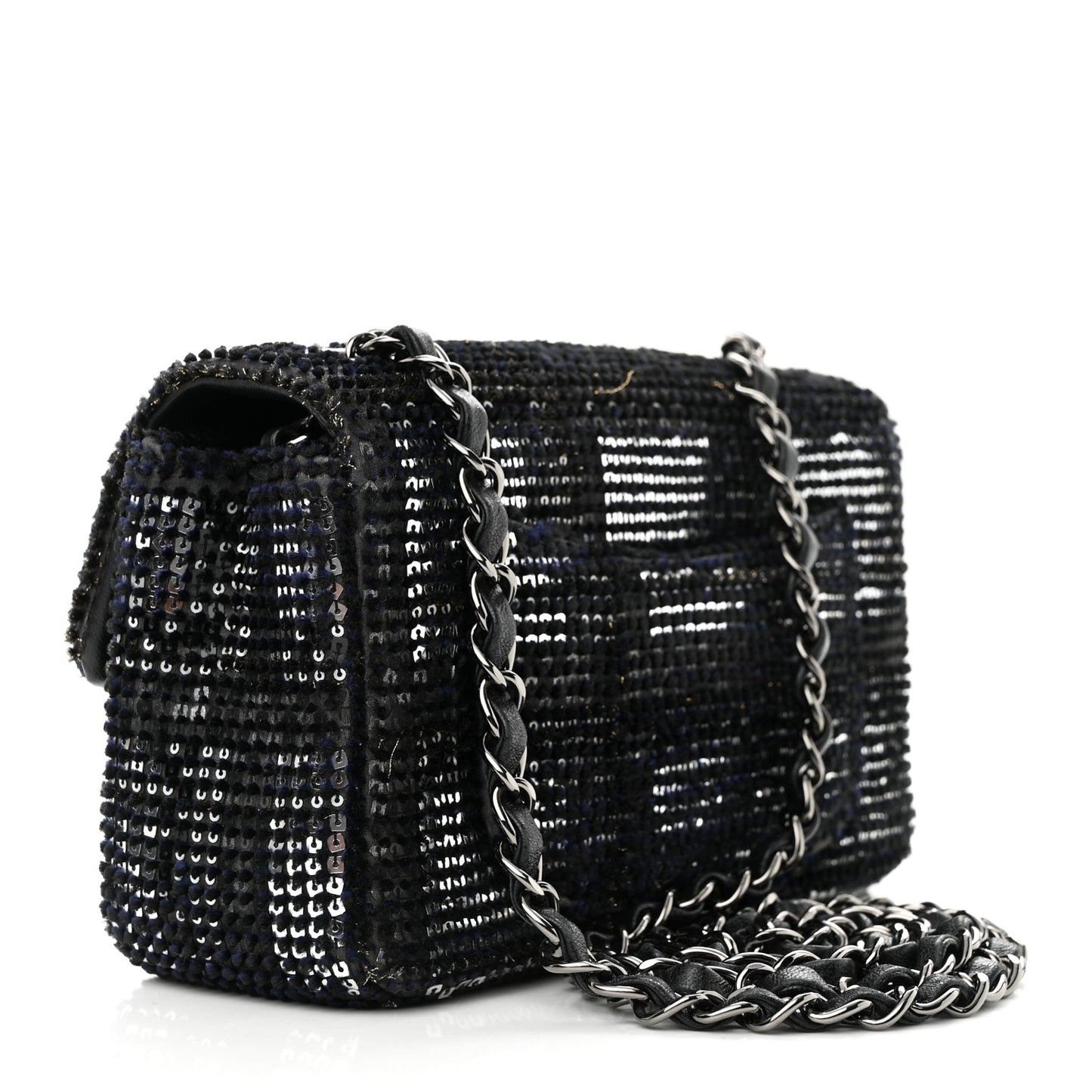 Sequin Mini Rectangular Single Flap Black Silver