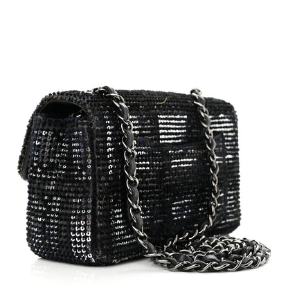 Chanel Sequin Mini Rectangular Single Flap Black Silver 3 of 11