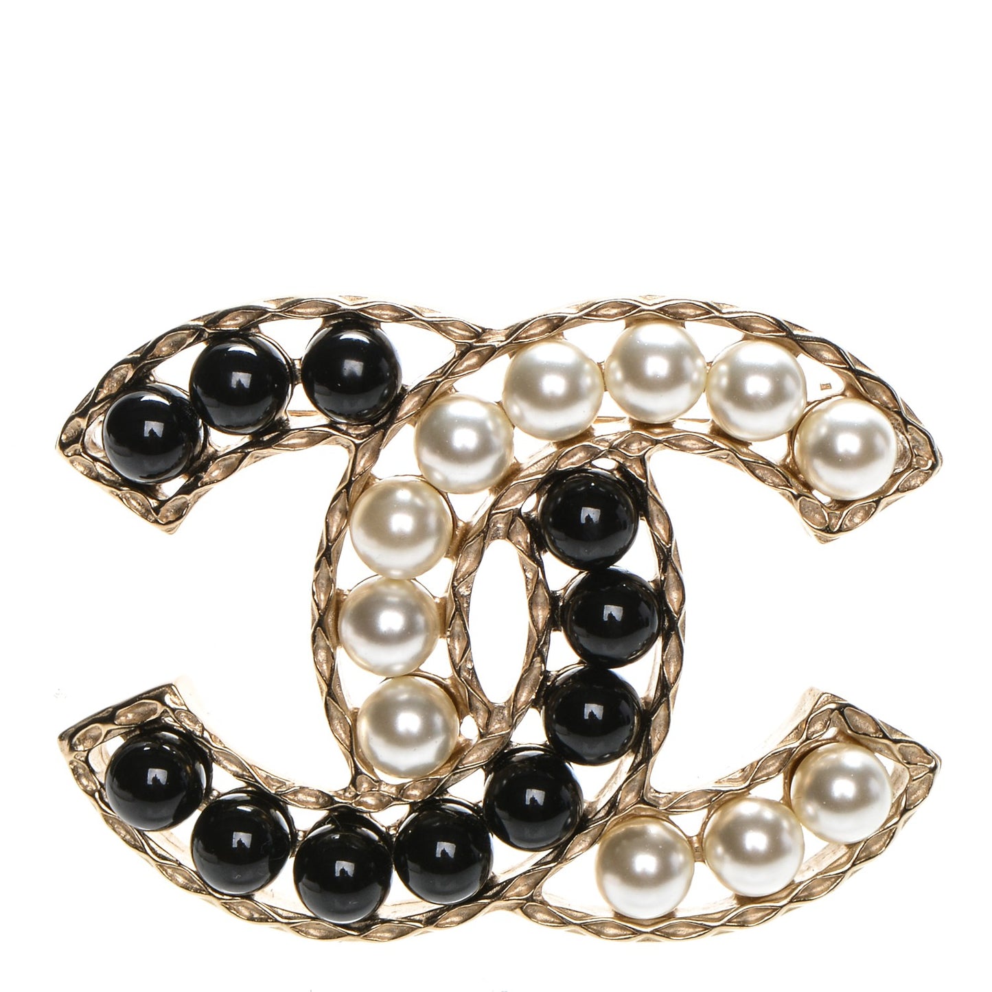 Pearl CC Brooch Gold Black