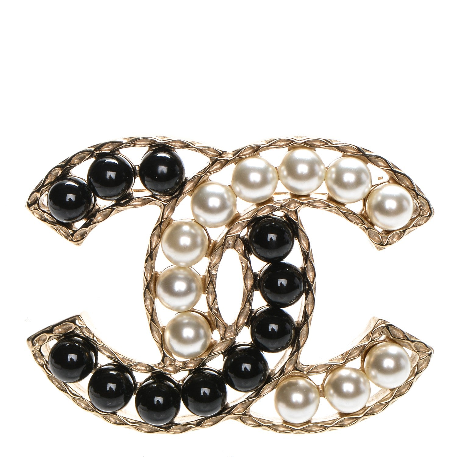 Chanel Pearl CC Brooch Gold Black 1 of 4