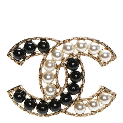 Chanel Pearl CC Brooch Gold Black 1 of 4