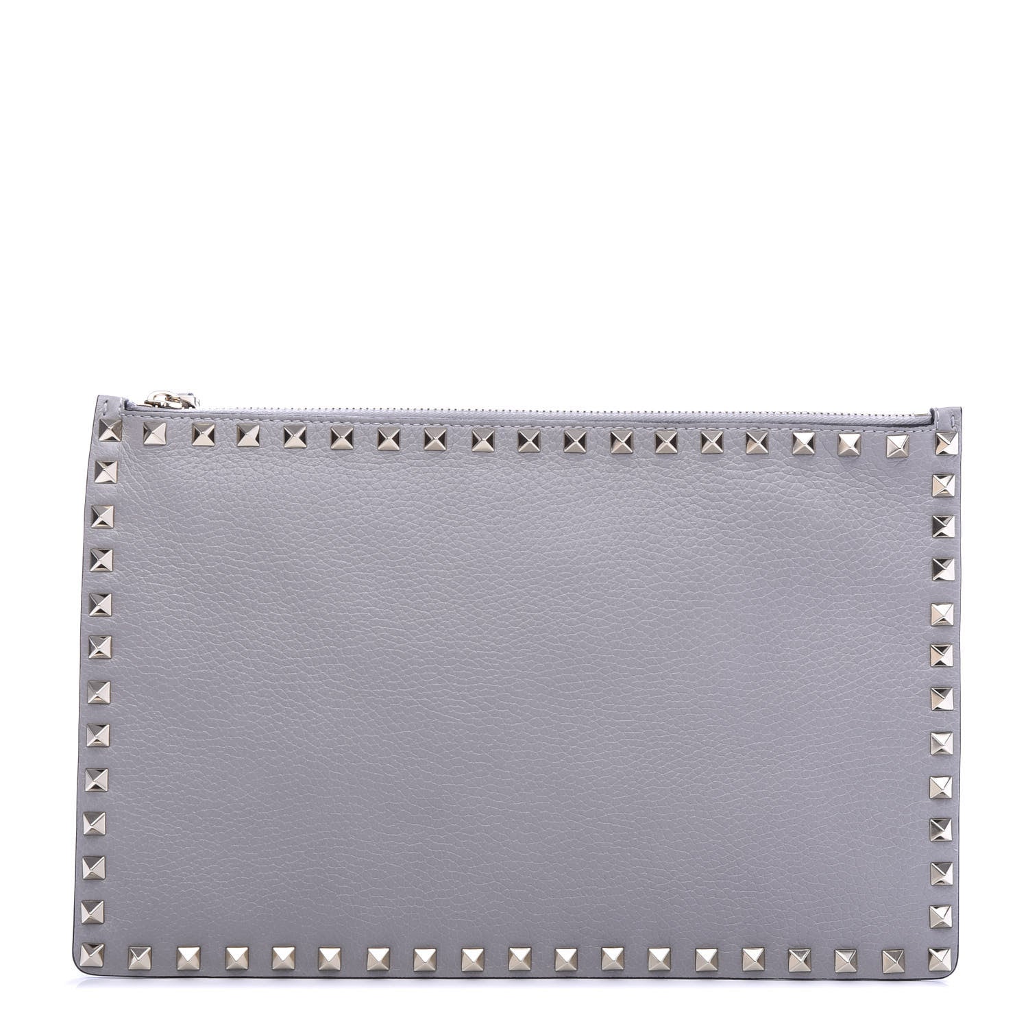 Valentino Garavani Pebbled Calfskin Large Rockstud Zip Pouch Pastel Grey 1 of 6