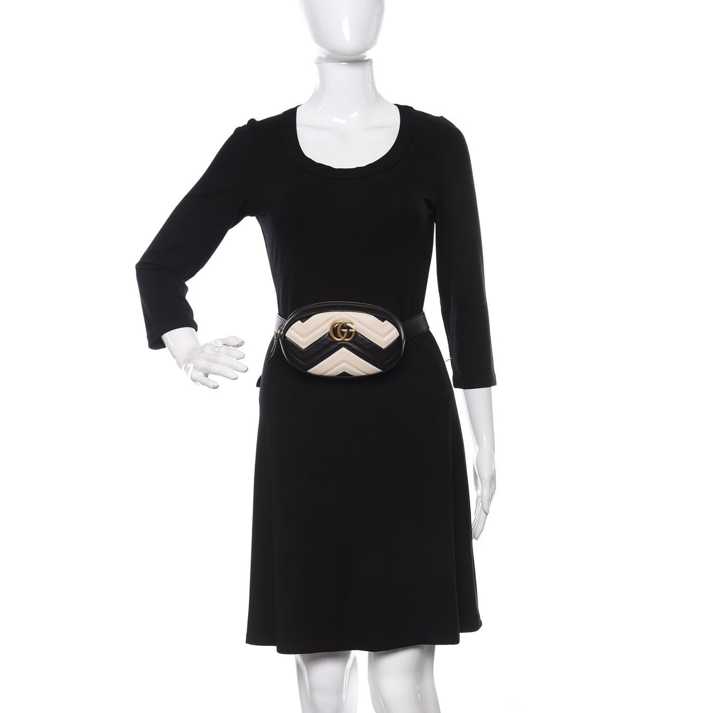Calfskin Matelasse GG Marmont Belt Bag 85 34 Black White