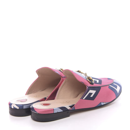 Gucci Satin GG Wallpaper Womens Princetown Slippers 35.5 Pink Flamboyant Blue Black 4 of 9