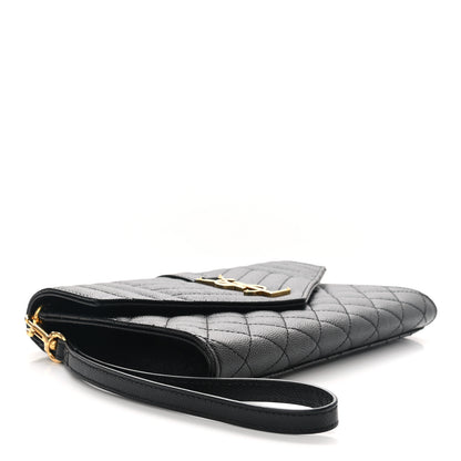 Saint Laurent Grain De Poudre Textured Mixed Matelasse Triquilt Monogram Clutch Black 3 of 7