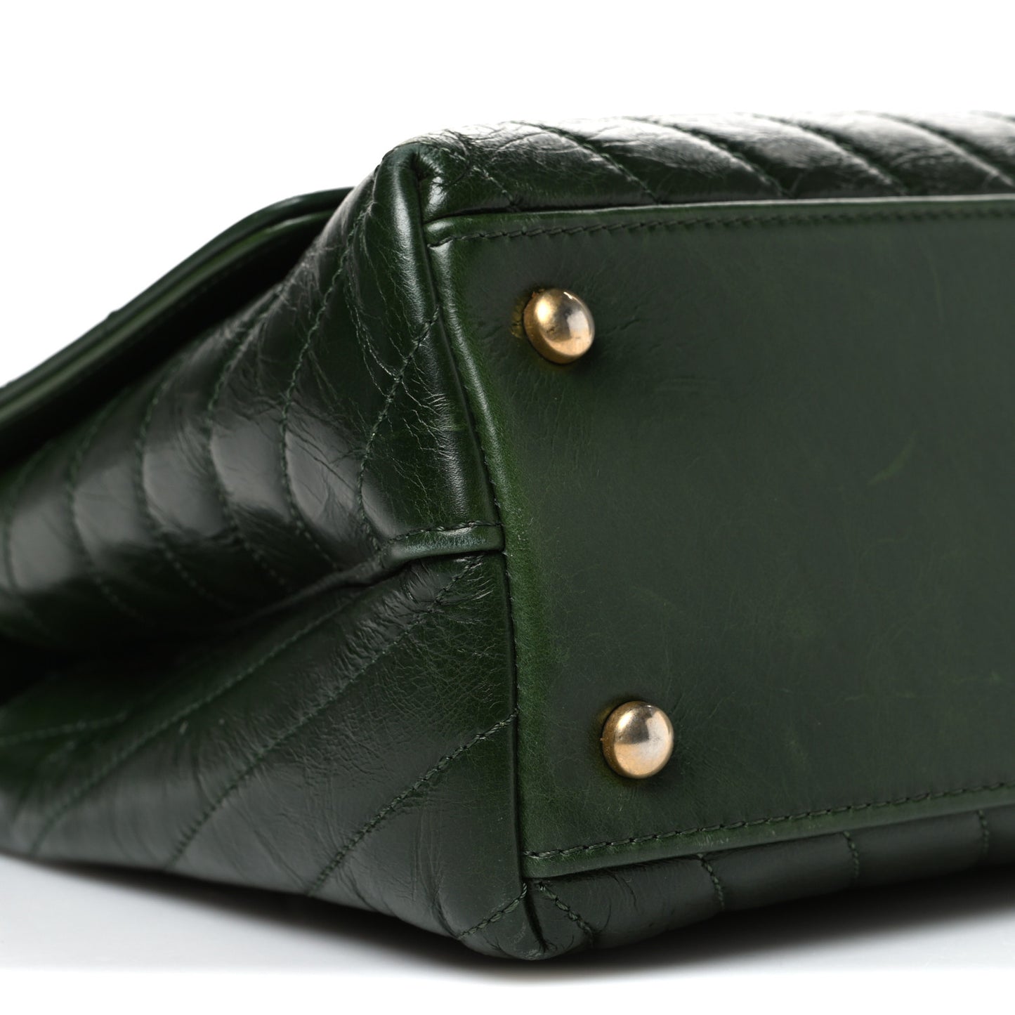 Calfskin Chevron Quilted Small Coco Handle Flap Green