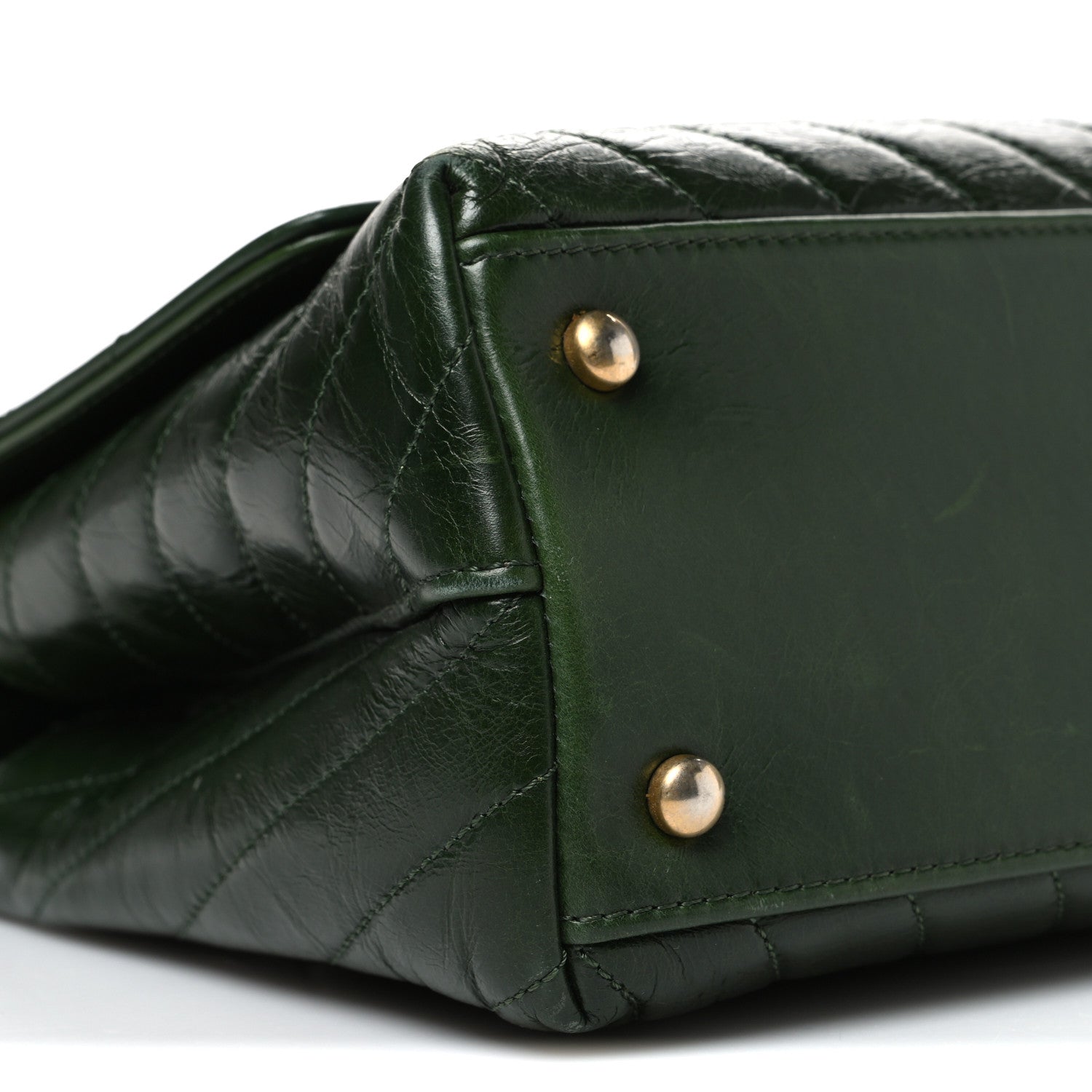 Chanel Calfskin Chevron Quilted Small Coco Handle Flap Green 9 of 10