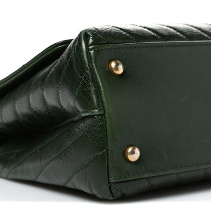 Chanel Calfskin Chevron Quilted Small Coco Handle Flap Green 9 of 10