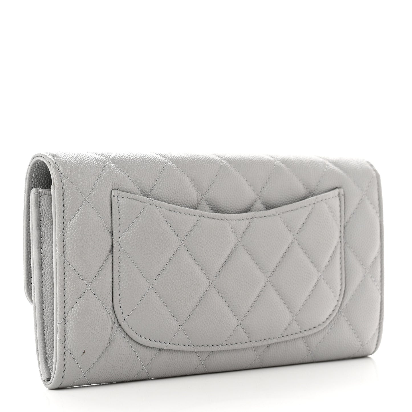 Caviar Quilted Large Flap Wallet Grey