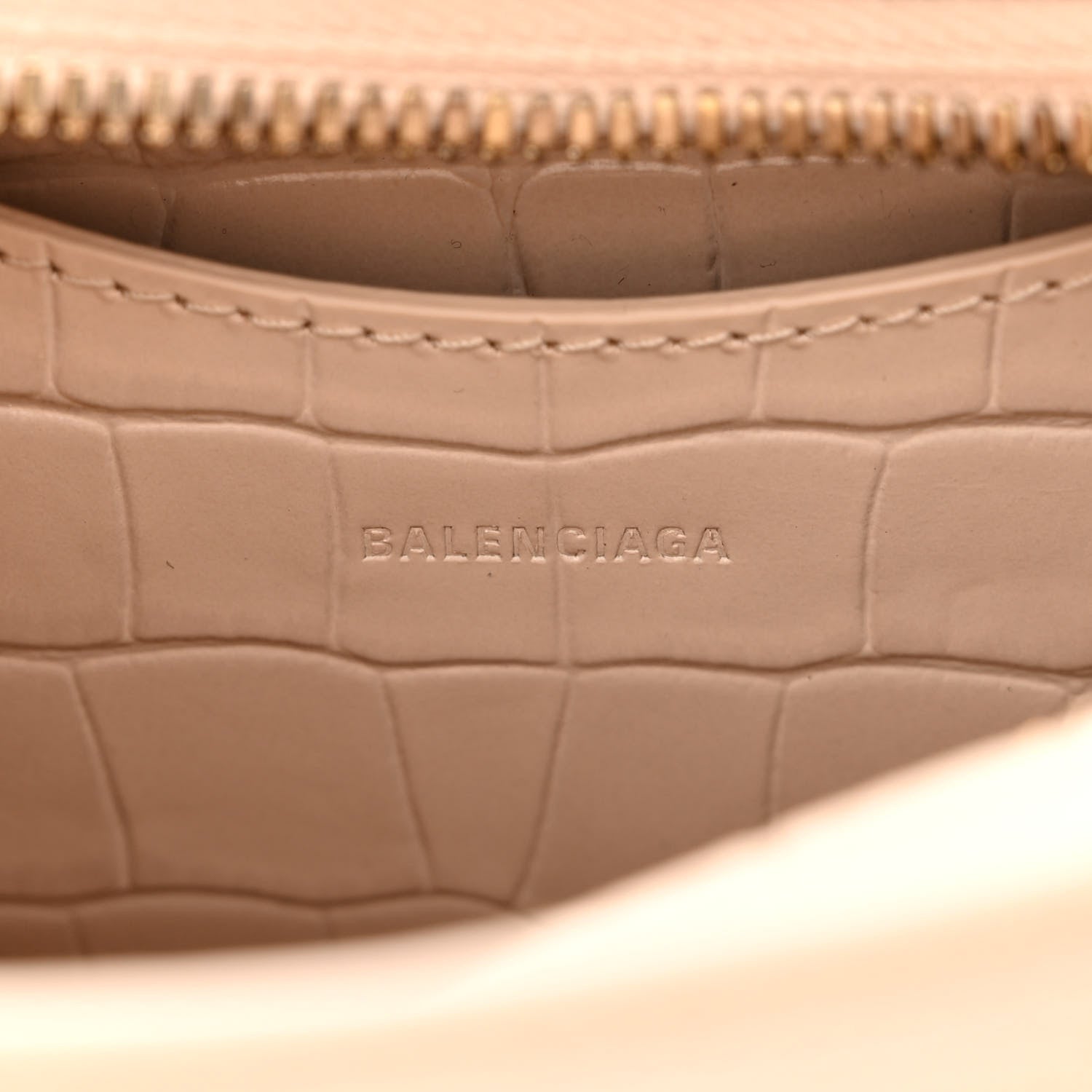 Balenciaga Shiny Supple Calfskin Crocodile Embossed Neo Classic Gold Hardware Mini City Light Beige 6 of 9