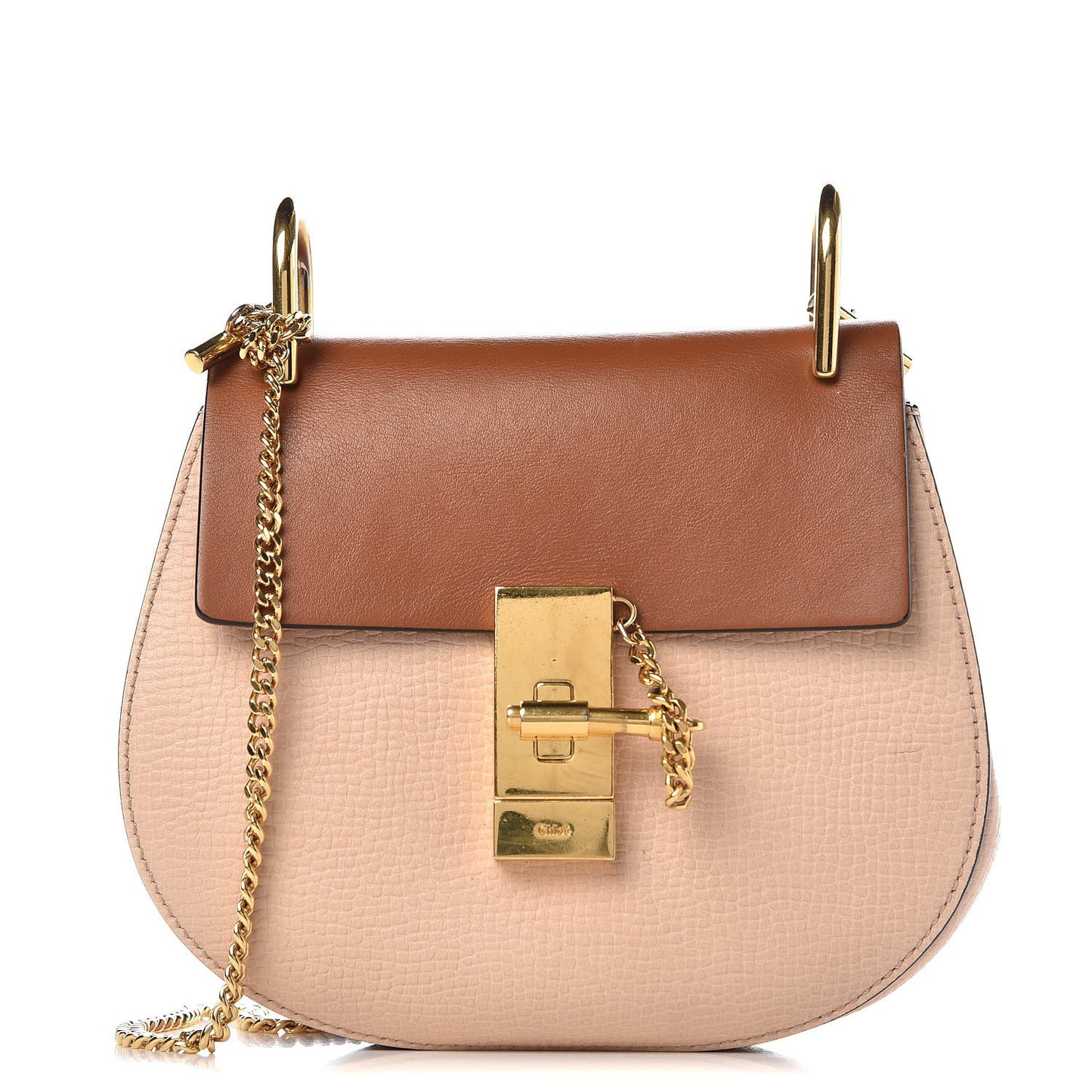 Grained Calfskin Lambskin Mini Bi-Color Drew Shoulder Bag Powder Beige Caramel