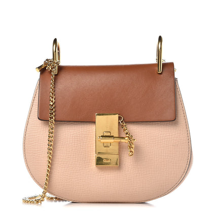 Chloe Grained Calfskin Lambskin Mini Bi-Color Drew Shoulder Bag Powder Beige Caramel 1 of 10