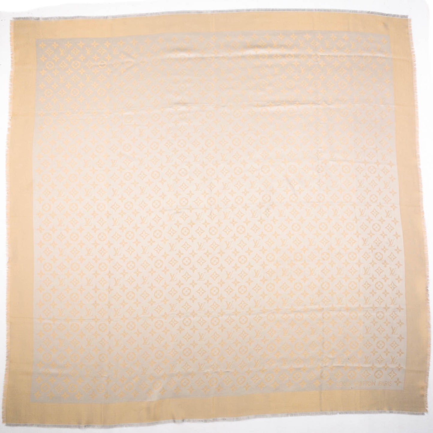 Silk Wool Monogram Shine Shawl Beige