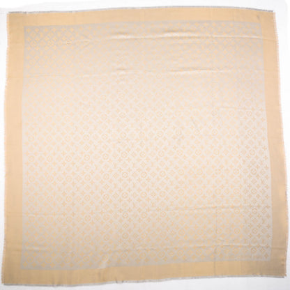 Louis Vuitton Silk Wool Monogram Shine Shawl Beige 3 of 4