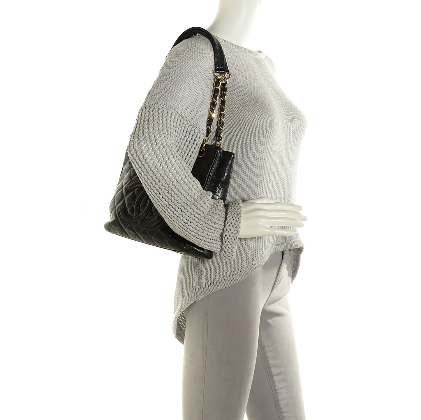 Caviar Quilted Petit Shopping Tote PST Black