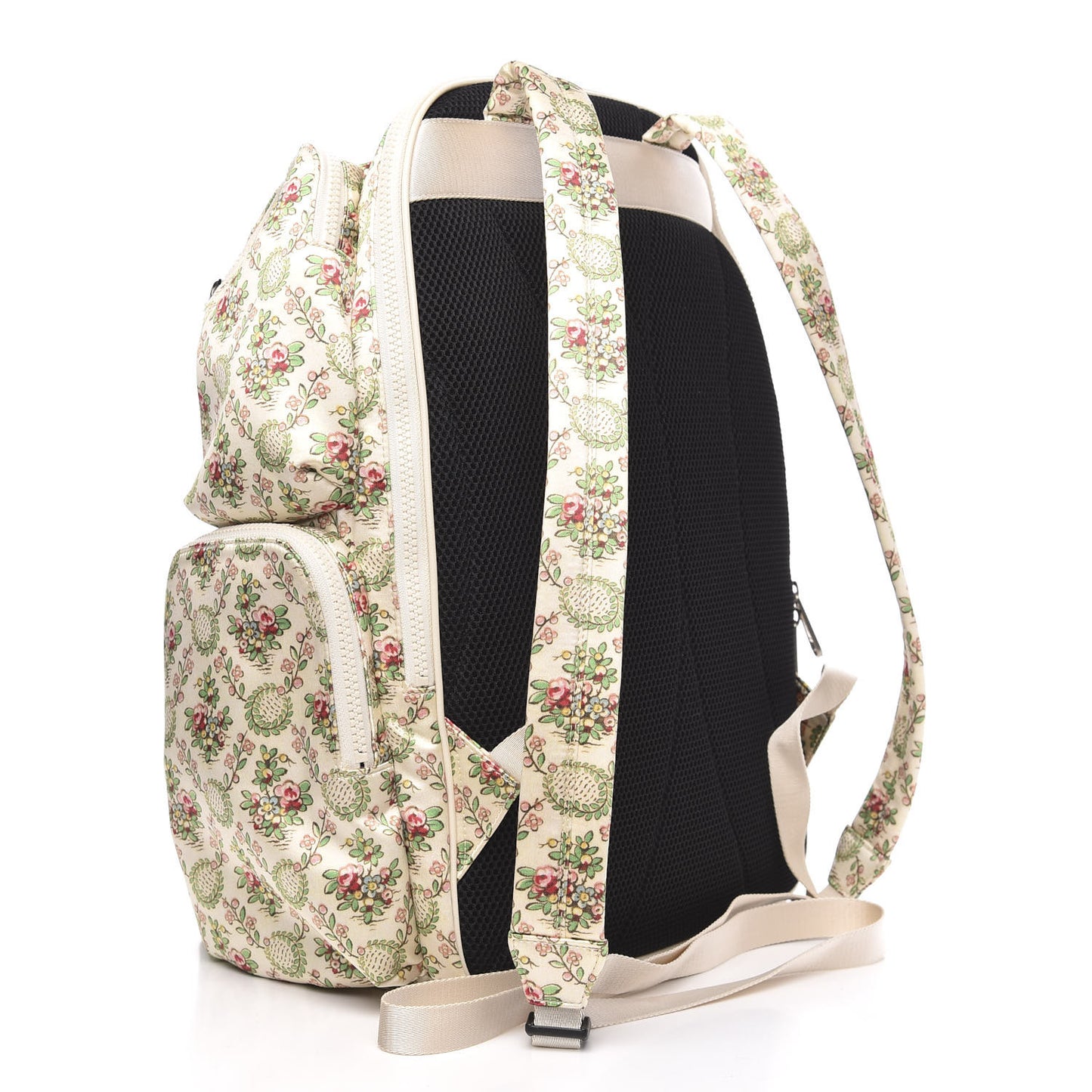 X MLB Satin Floral Print NY Yankees Patch Backpack Ivory Green