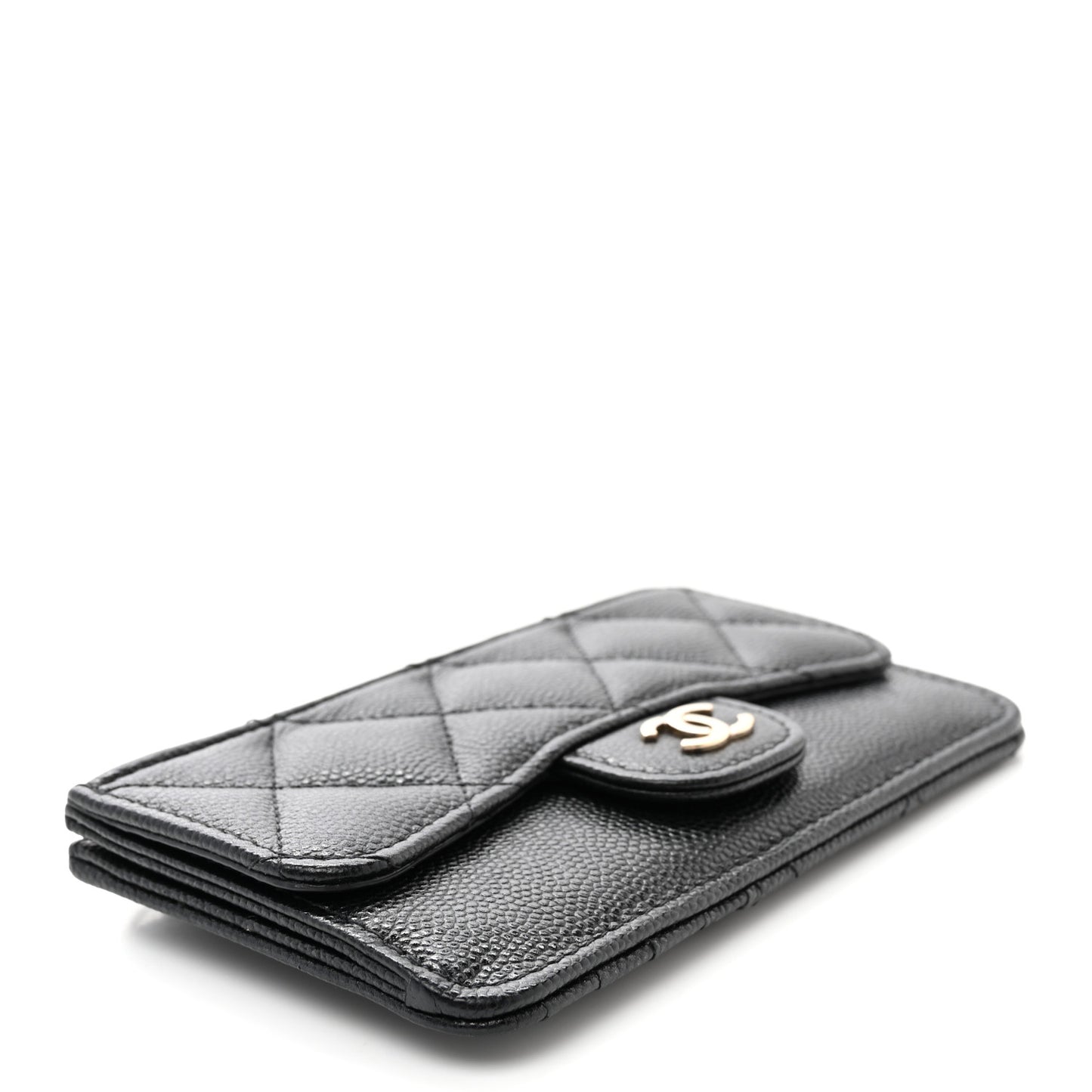 Caviar Quilted Flap Zip Card Holder Black