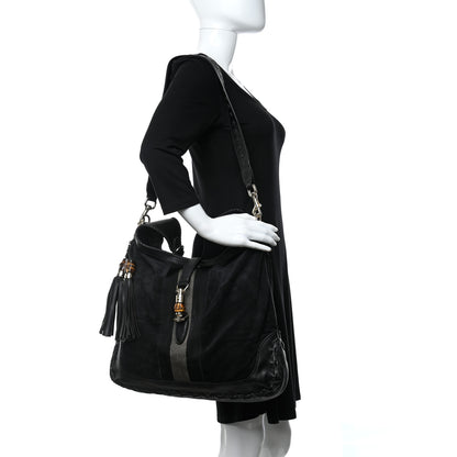 Gucci Calfskin Suede Large New Jackie Web Shoulder Bag Black 2 of 9