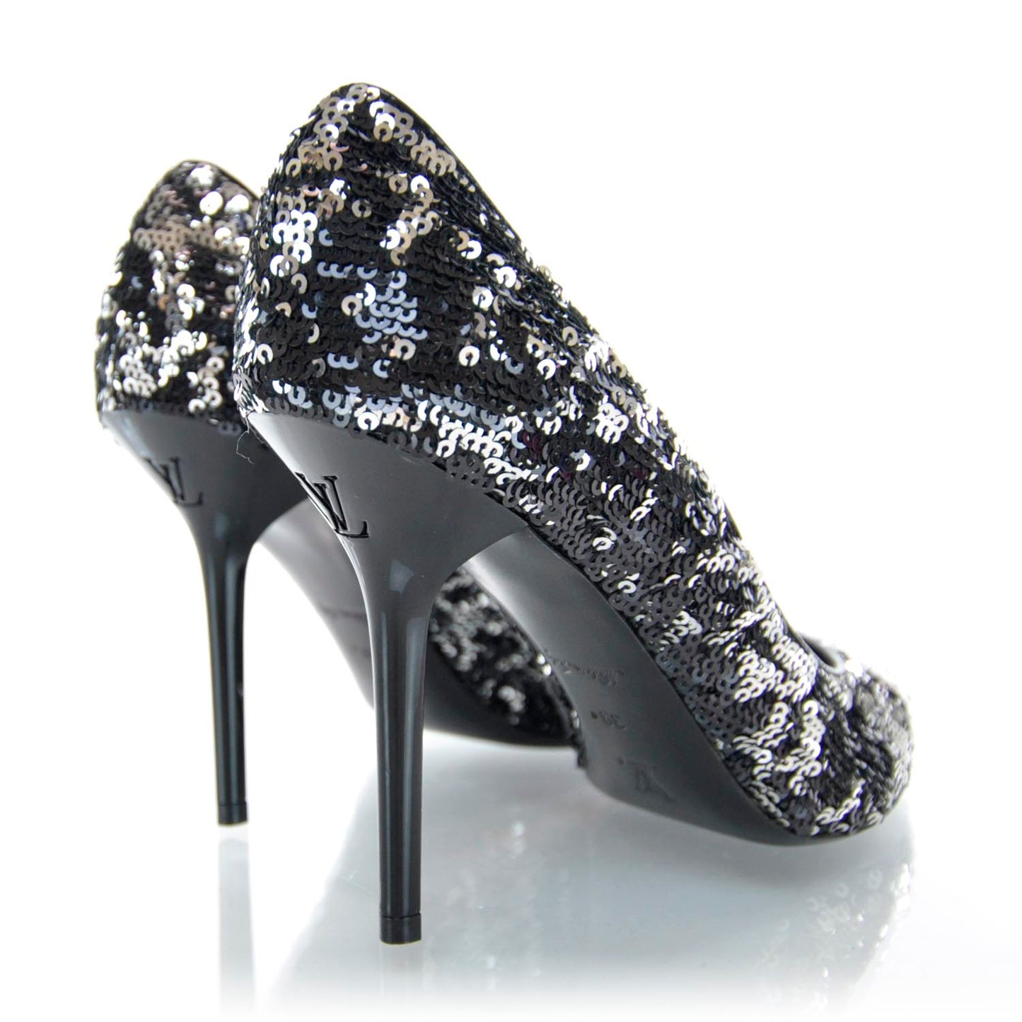 Liza Sequin Embroidered Heels 39 Black