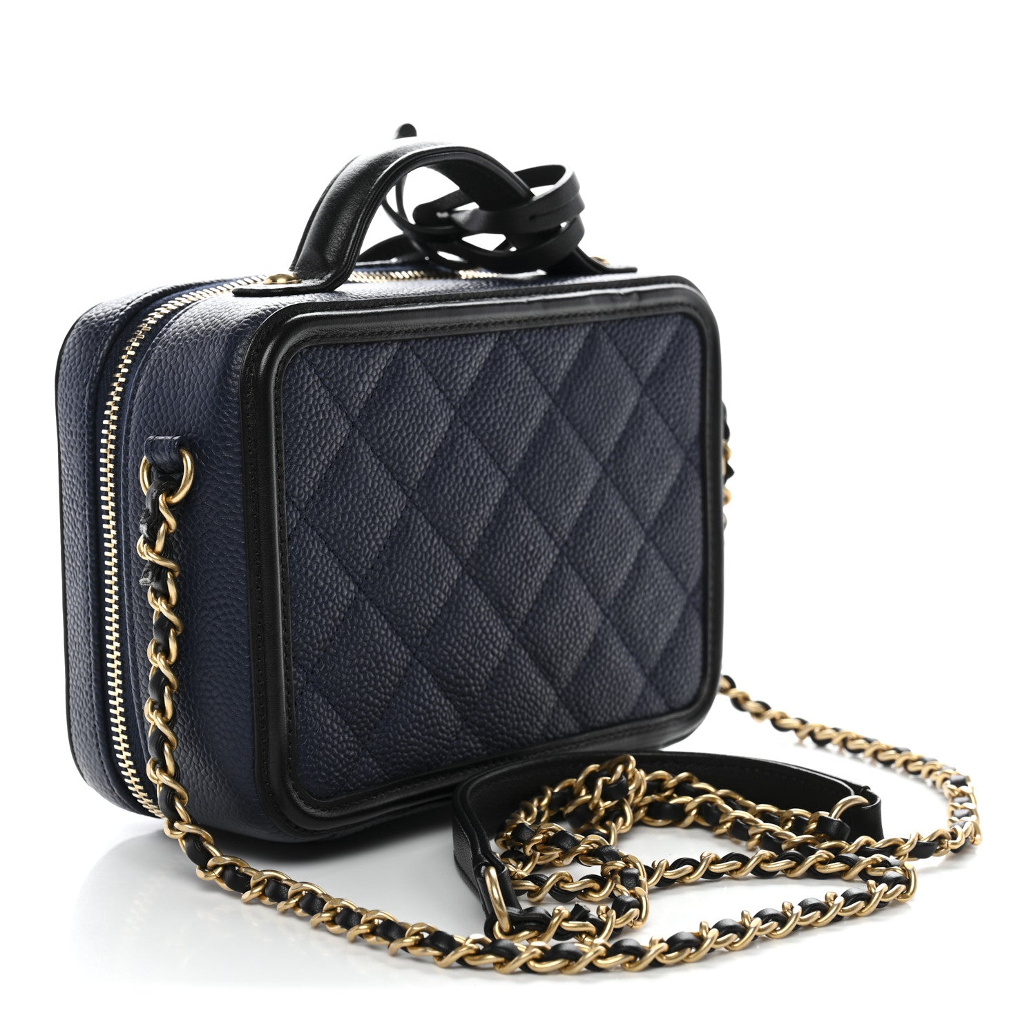 Chanel Caviar Quilted Small CC Filigree Vanity Case Navy Black 3 of 10