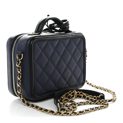 Chanel Caviar Quilted Small CC Filigree Vanity Case Navy Black 3 of 10