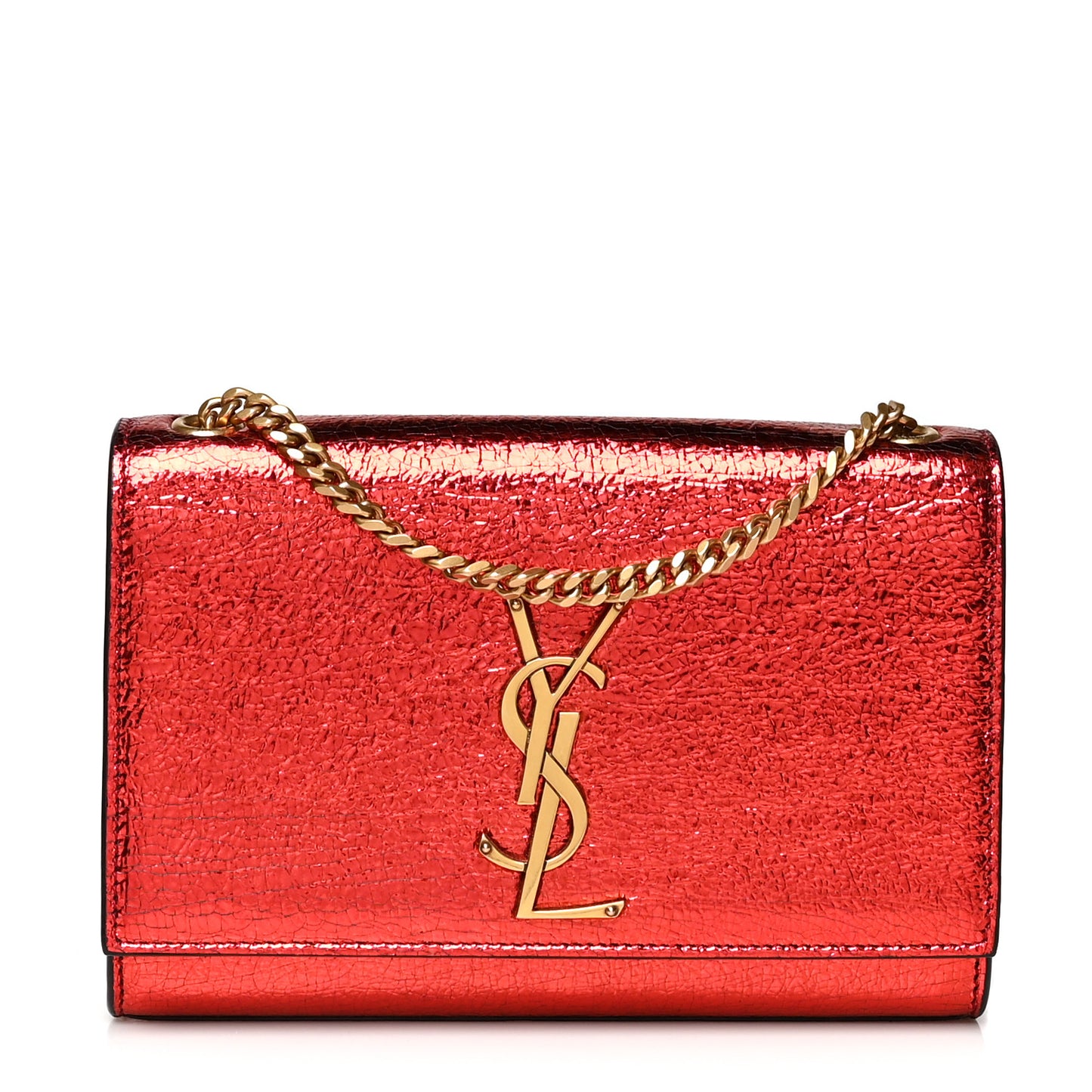 Metallic Calfskin Small Classic Monogram Kate Satchel Red
