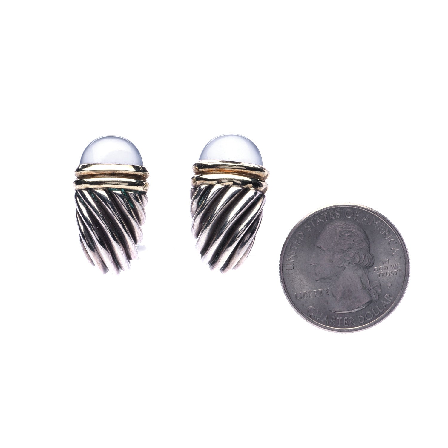 David Yurman Sterling Silver 14K Yellow Gold Chalcedony 26mm Thoroughbred Shrimp Earrings 2 of 4