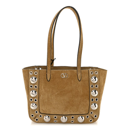 Valentino Garavani Suede Studded Mini Nellcote Shopping Tote Havana Beige 1 of 9
