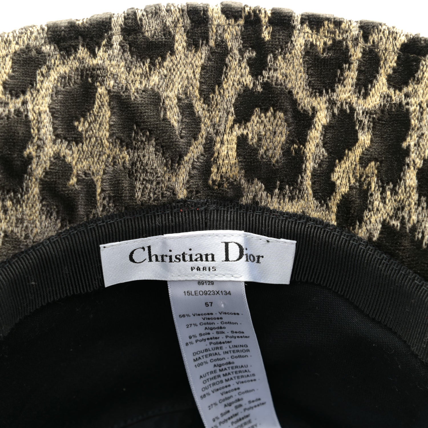 Christian Dior Velvet Embroidered Leopard Print Small Brim Bucket Hat 57 Beige Multicolor 6 of 6