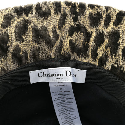 Christian Dior Velvet Embroidered Leopard Print Small Brim Bucket Hat 57 Beige Multicolor 6 of 6