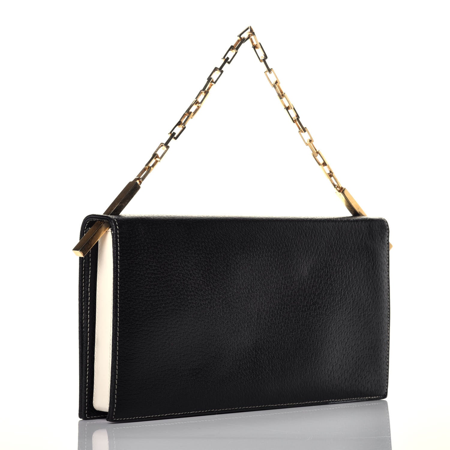 Fendi Calfskin Shoulder Bag Black White 3 of 9