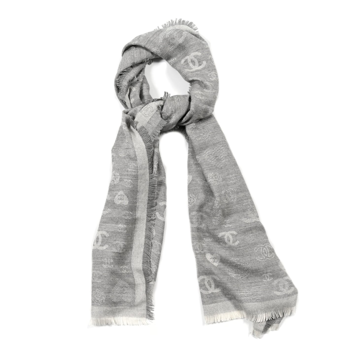Cashmere Silk CC Heart Scarf Grey
