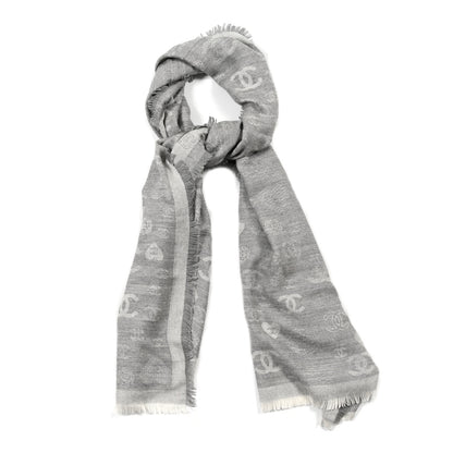 Chanel Cashmere Silk CC Heart Scarf Grey 1 of 3