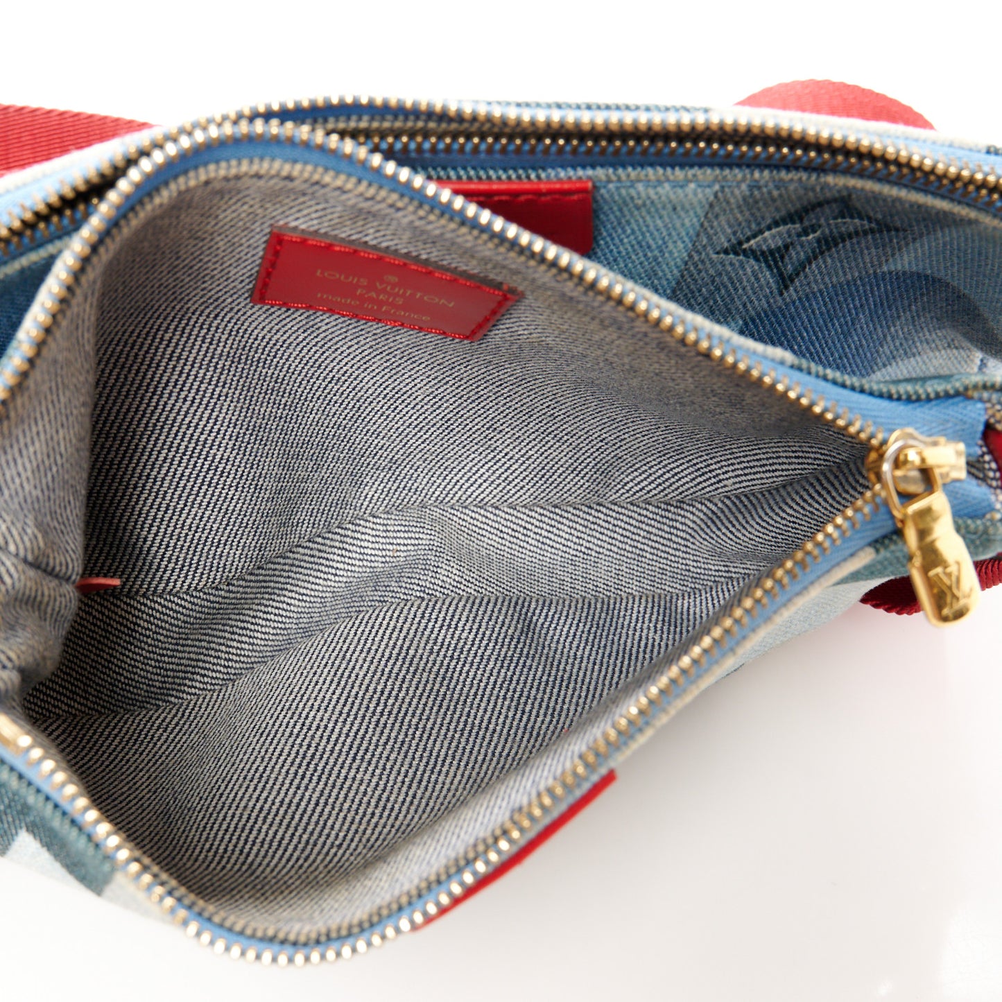 Denim Damier Monogram Patchwork Multi Pochette Accessories Blue Rouge