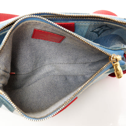 Louis Vuitton Denim Damier Monogram Patchwork Multi Pochette Accessories Blue Rouge 8 of 11
