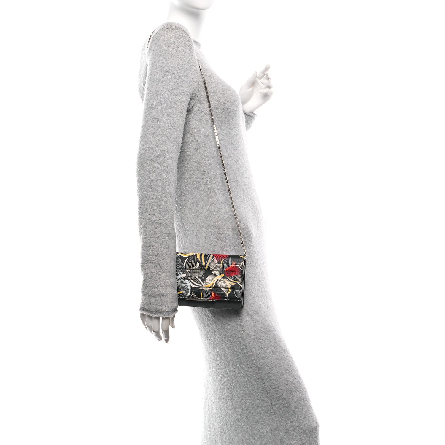 Fendi Calfskin Orchid Flamingo Tube Wallet on Chain Black Multicolor 2 of 10
