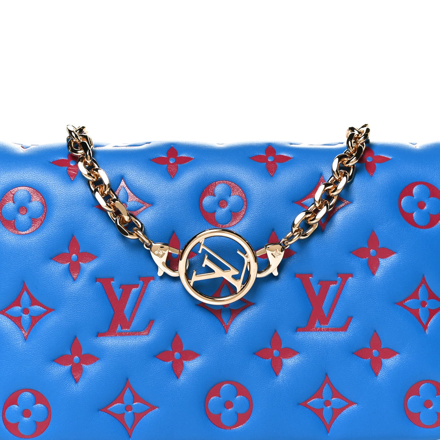 Lambskin Embossed Monogram Vuittamins Pochette Coussin Blue Red