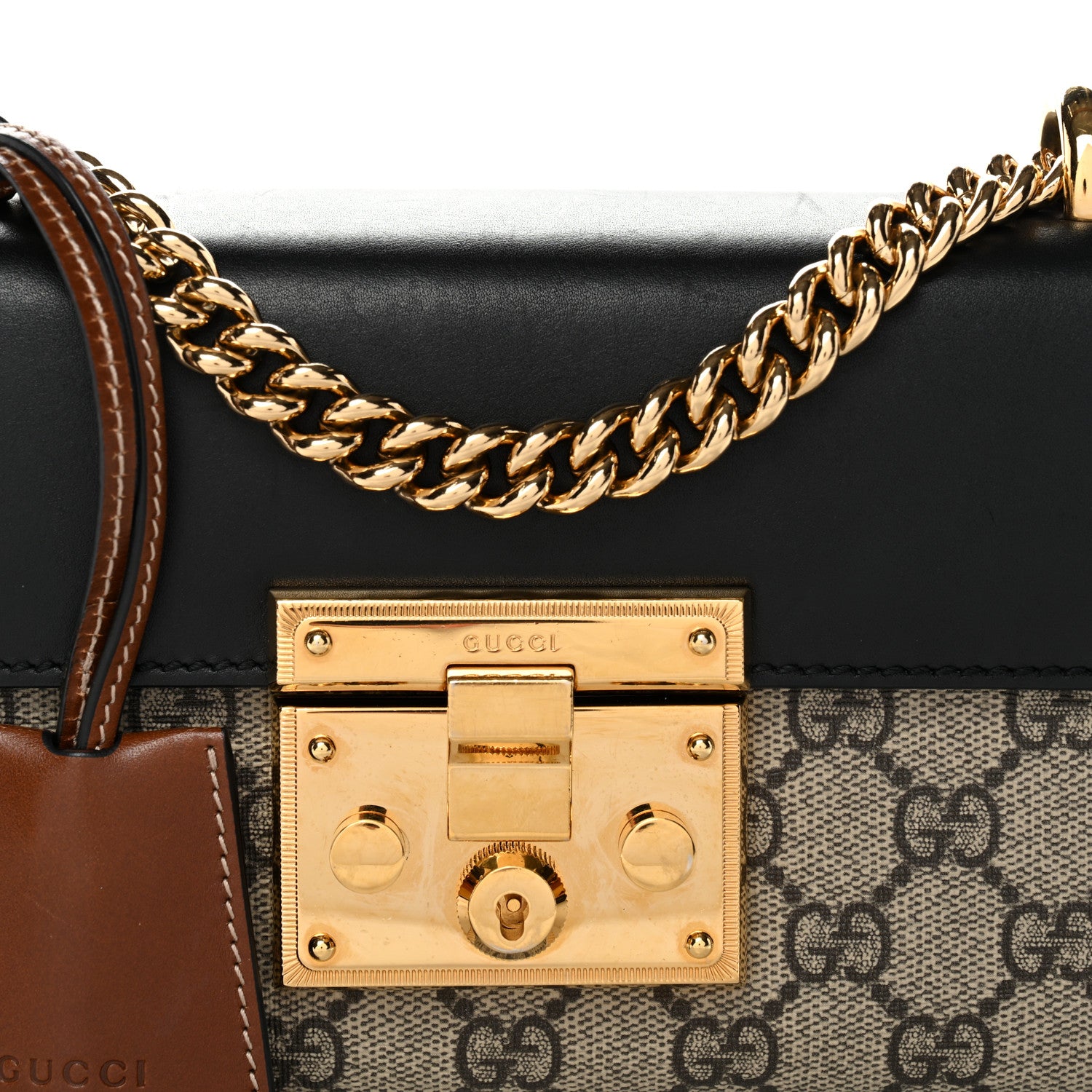 Gucci GG Supreme Monogram Calfskin Small Padlock Shoulder Bag Beige Black Cuir 8 of 12