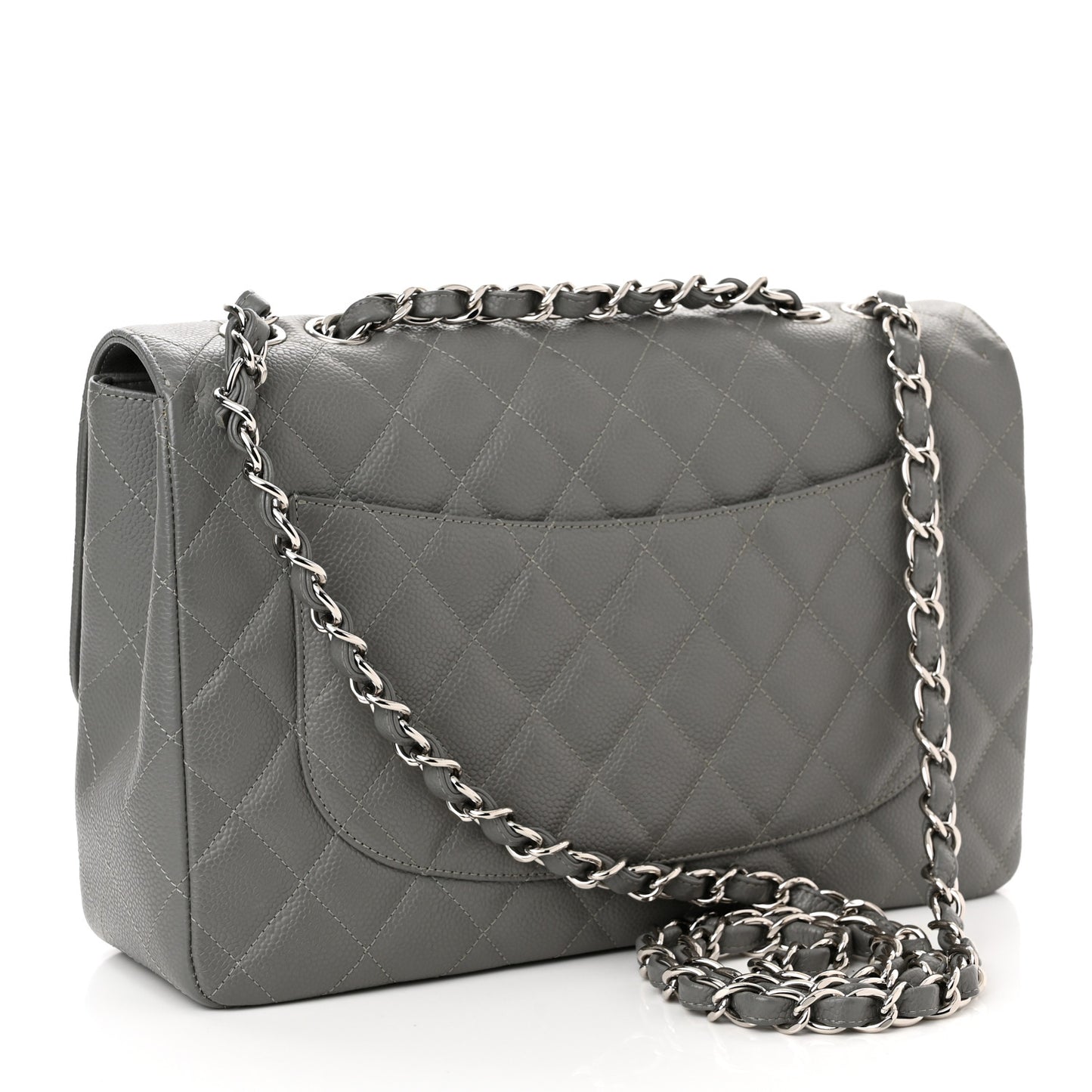 Caviar Quilted Jumbo Single Flap Grey