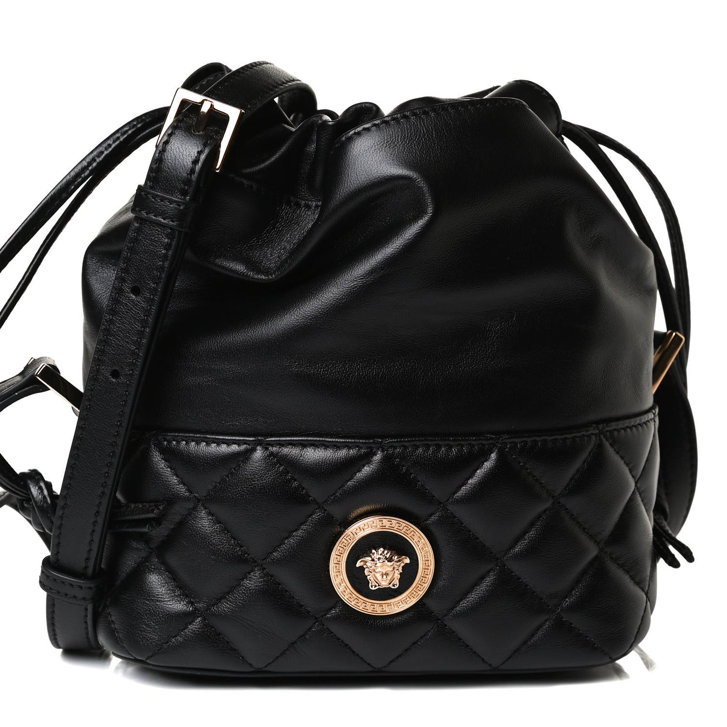 Nappa Quilted Medusa Bucket Bag Black