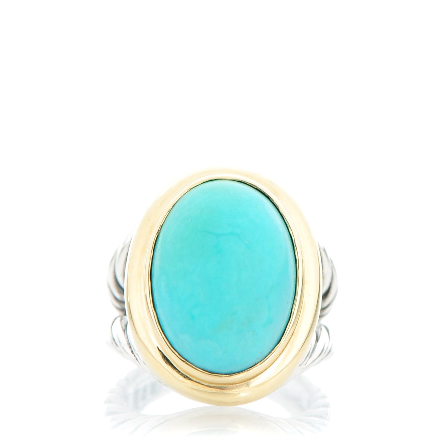 Sterling Silver 18K Yellow Gold Turquoise 12mm Signature Oval Ring 49 5