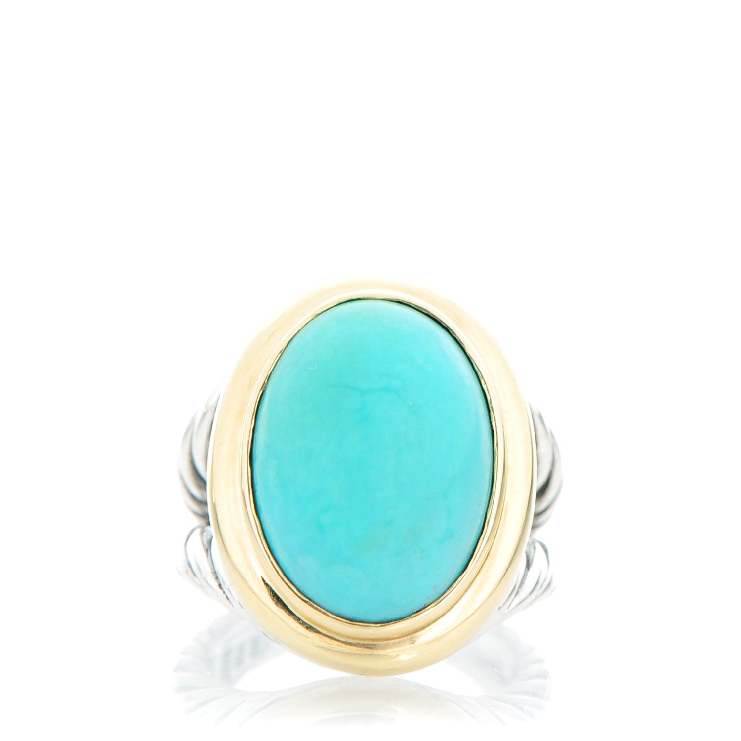 David Yurman Sterling Silver 18K Yellow Gold Turquoise 12mm Signature Oval Ring 49 5 1 of 7