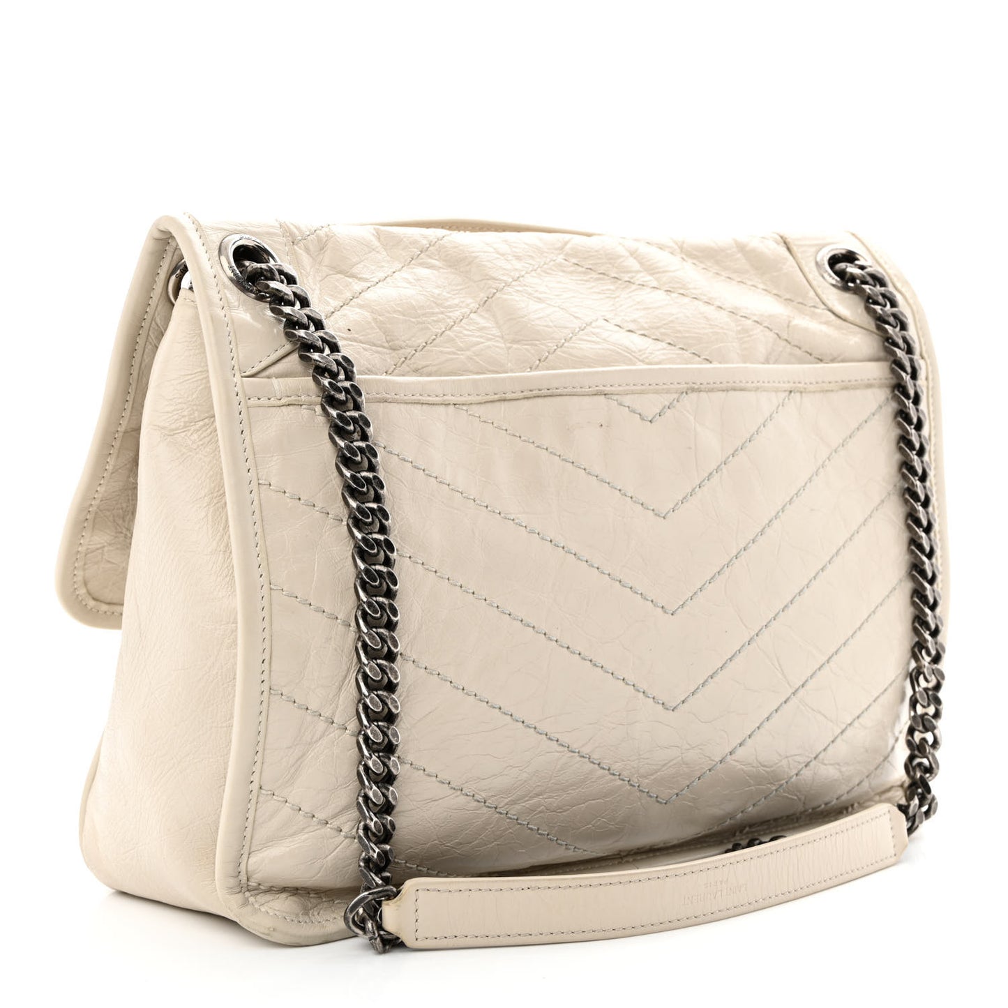 Crinkled Calfskin Matelasse Monogram Medium Niki Chain Satchel Crema Soft