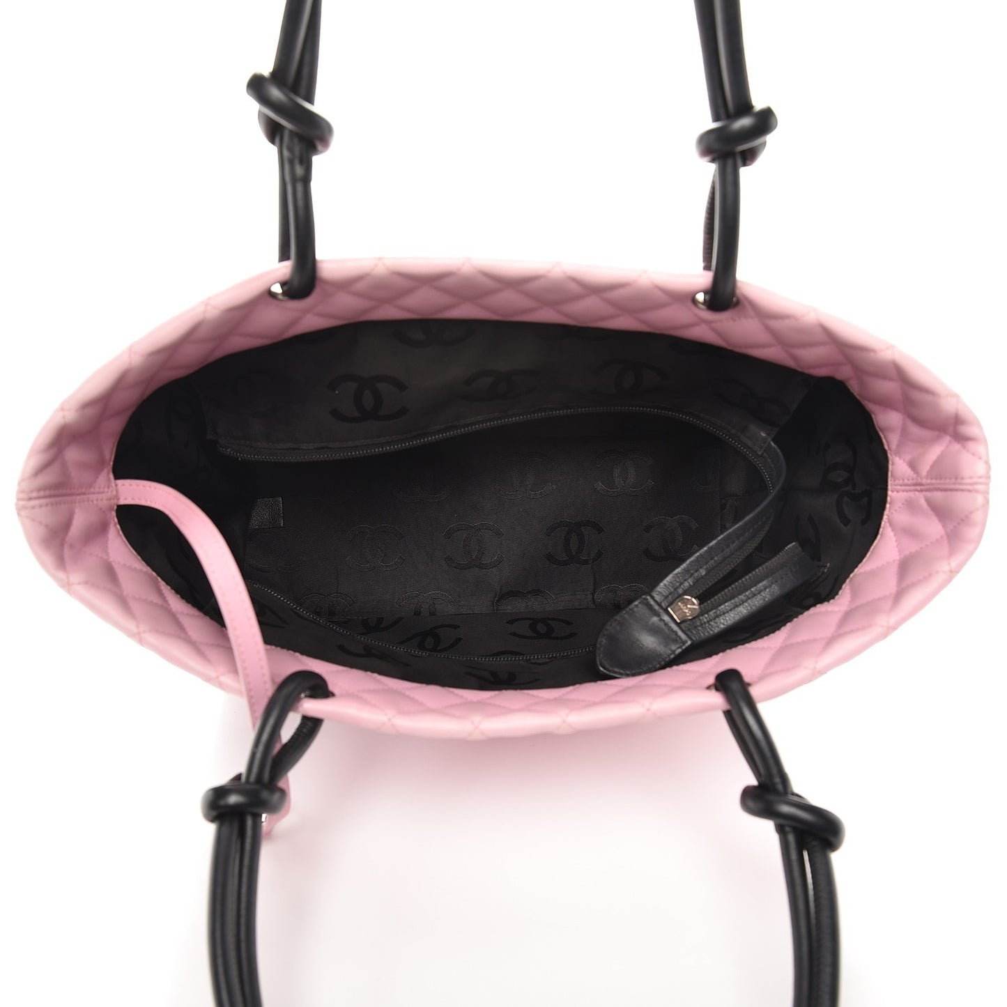 Calfskin Quilted Large Cambon Tote Pink Black