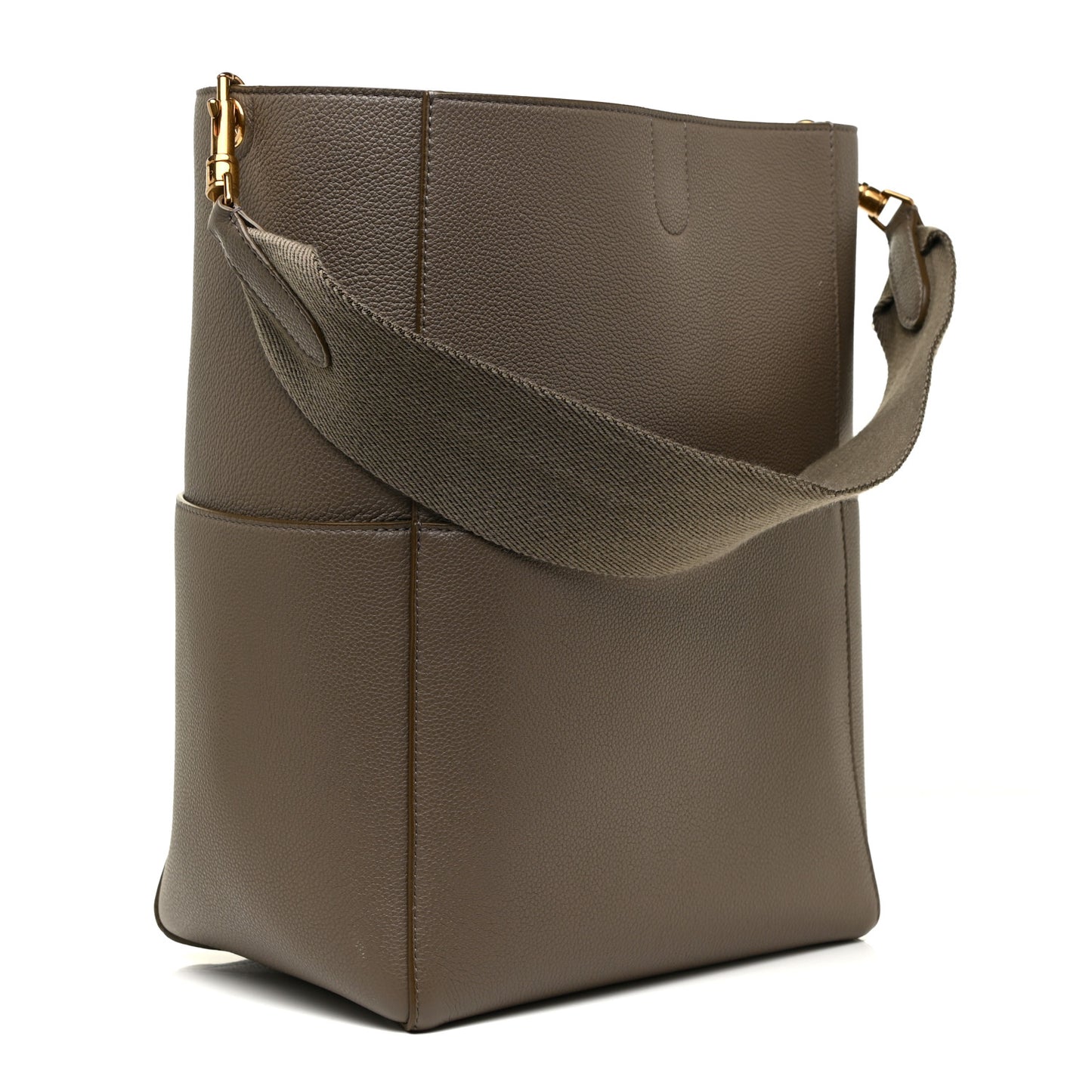 Soft Grained Calfskin Sangle Bucket Bag Taupe