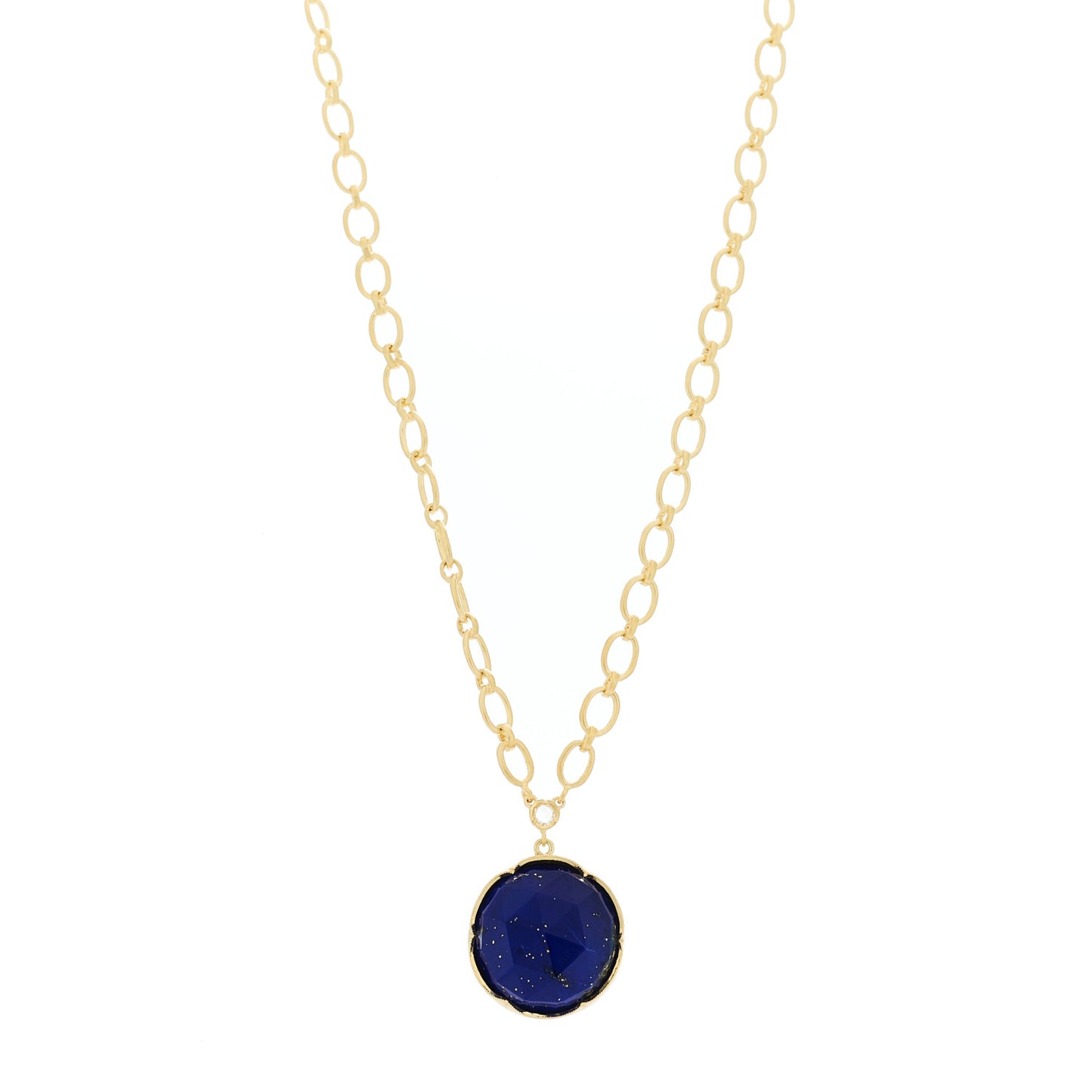 18K Yellow Gold Diamond Lapis Lazuli Oval Link Large Pendant Necklace