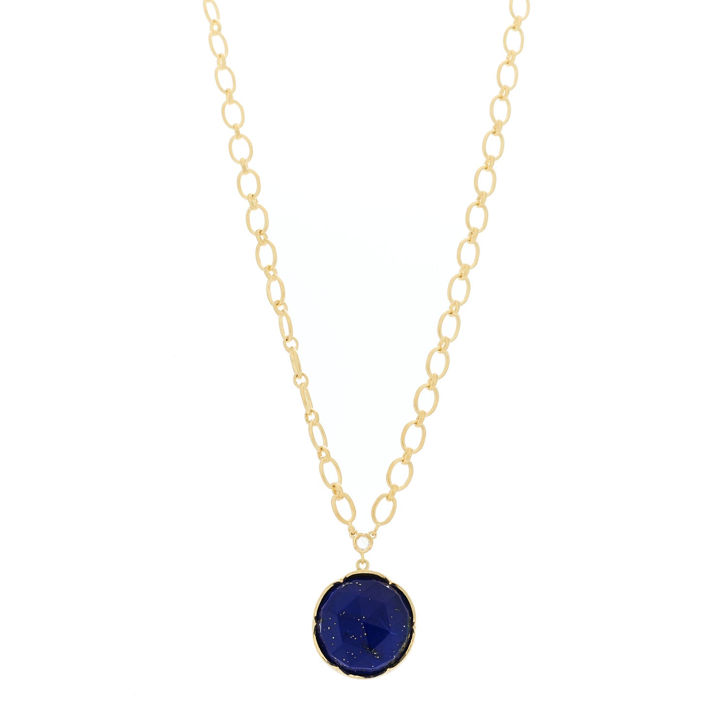 Irene Neuwirth 18K Yellow Gold Diamond Lapis Lazuli Oval Link Large Pendant Necklace 1 of 6