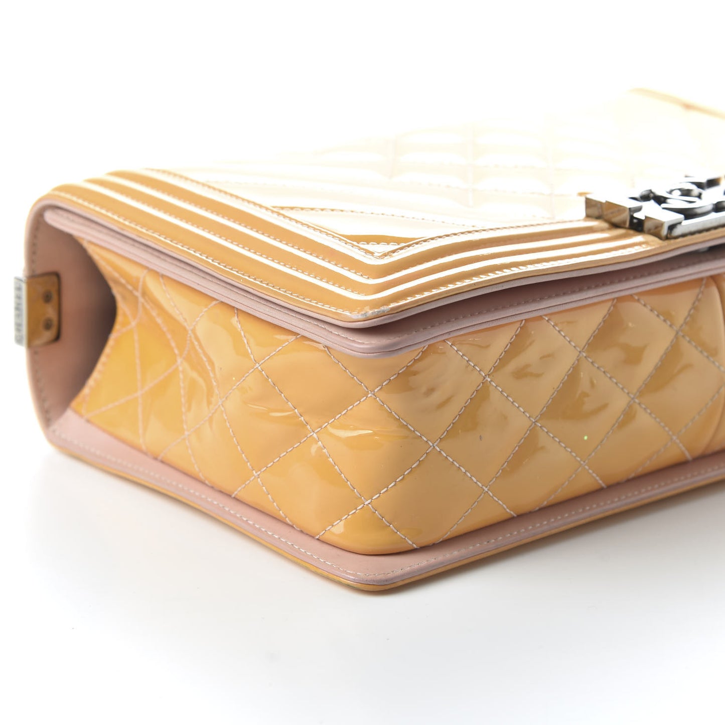 Patent Chevron Quilted New Medium Boy Flap Beige