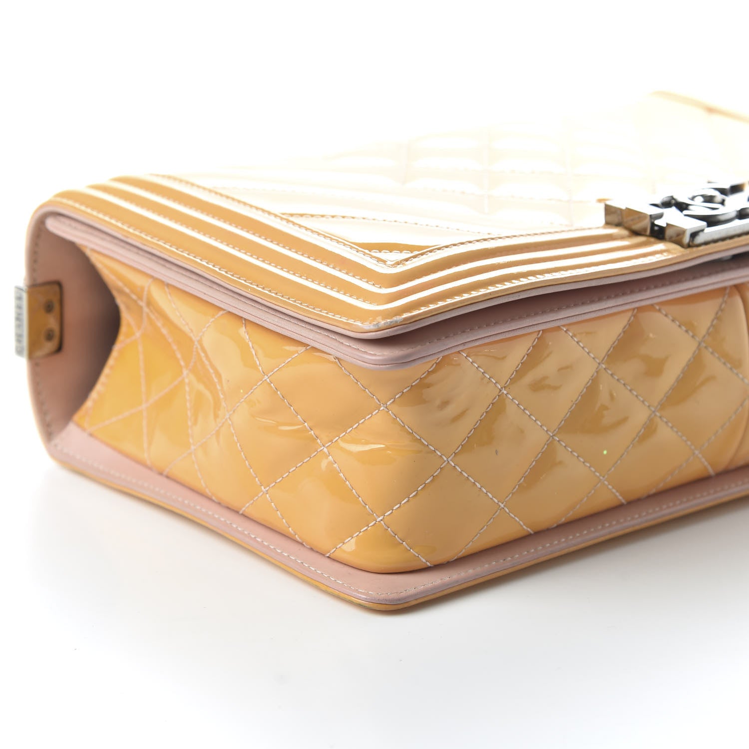 Chanel Patent Chevron Quilted New Medium Boy Flap Beige 6 of 10